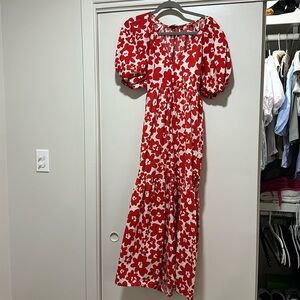 Red and white floral dress